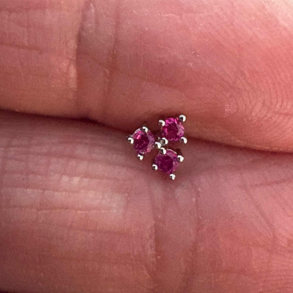 Nose Ring- 20G Red Nose Stud. Surgical Steel, Red Stones & cz.